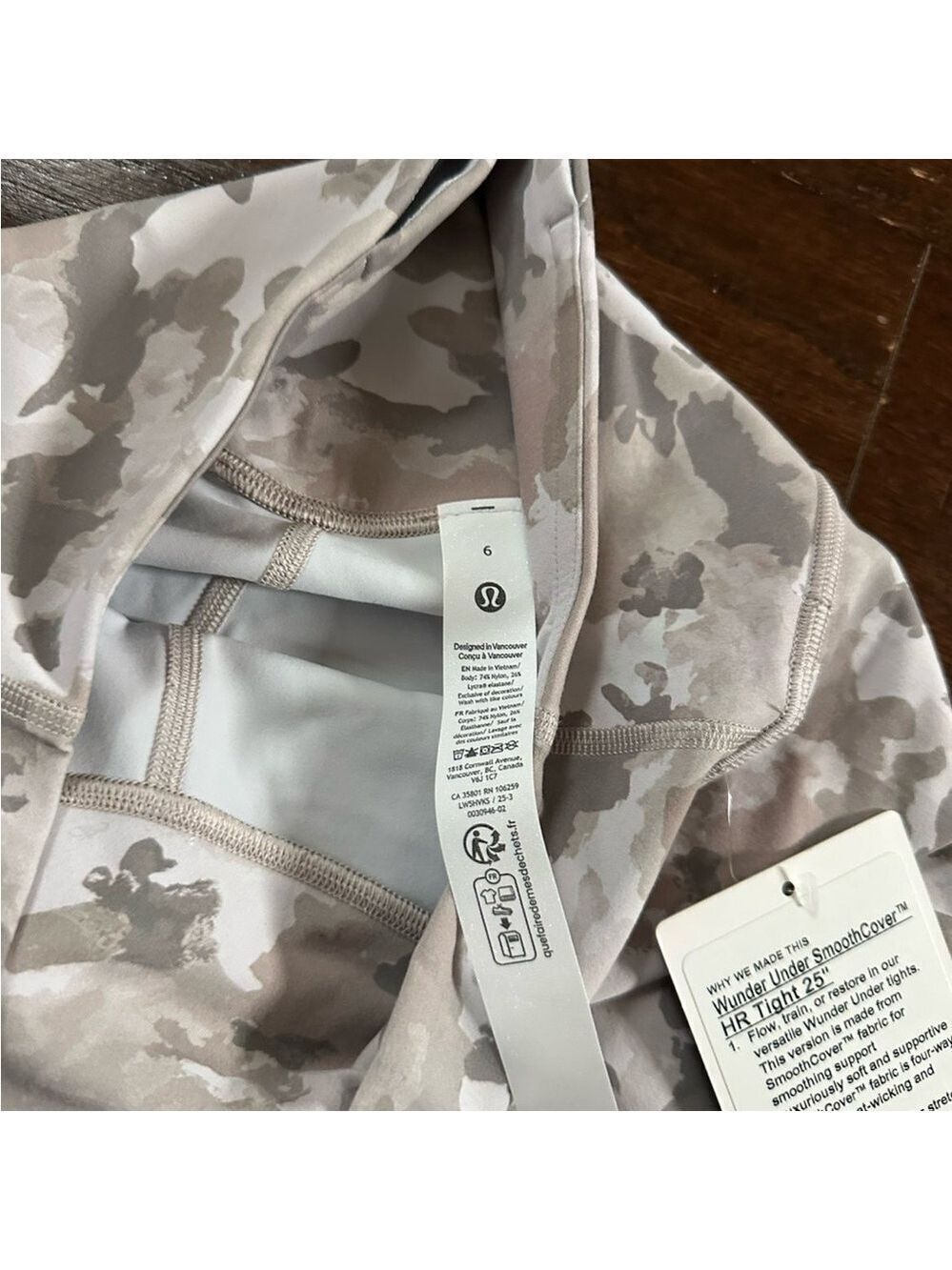 Lululemon Wunder Under Smooth Cover HR 25"leggings Camo Warm Ash Grey size 6-NWT - Picture 7 of 7